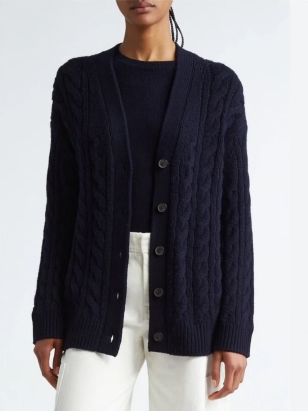 Vince Cable Knit Cashmere/Wool Cardigan in Navy Blue